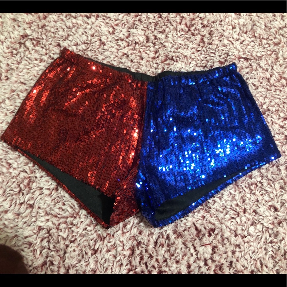 Women’s Red Blue Sequined Short Booty Shorts